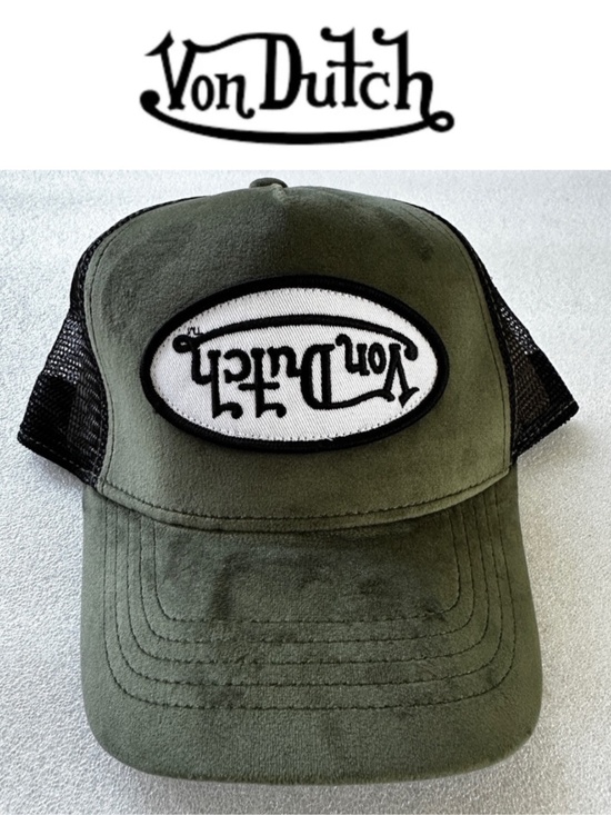 Von Dutch Khaki Velvet Trucker Hat